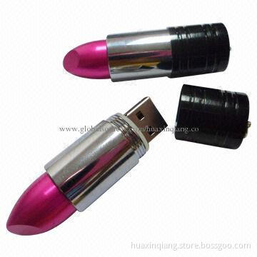 Lipstick Shape USB Drives, 128MB to 32GB Capacity/Logo Design/Metal Material/5-year Warranty, USB2.0